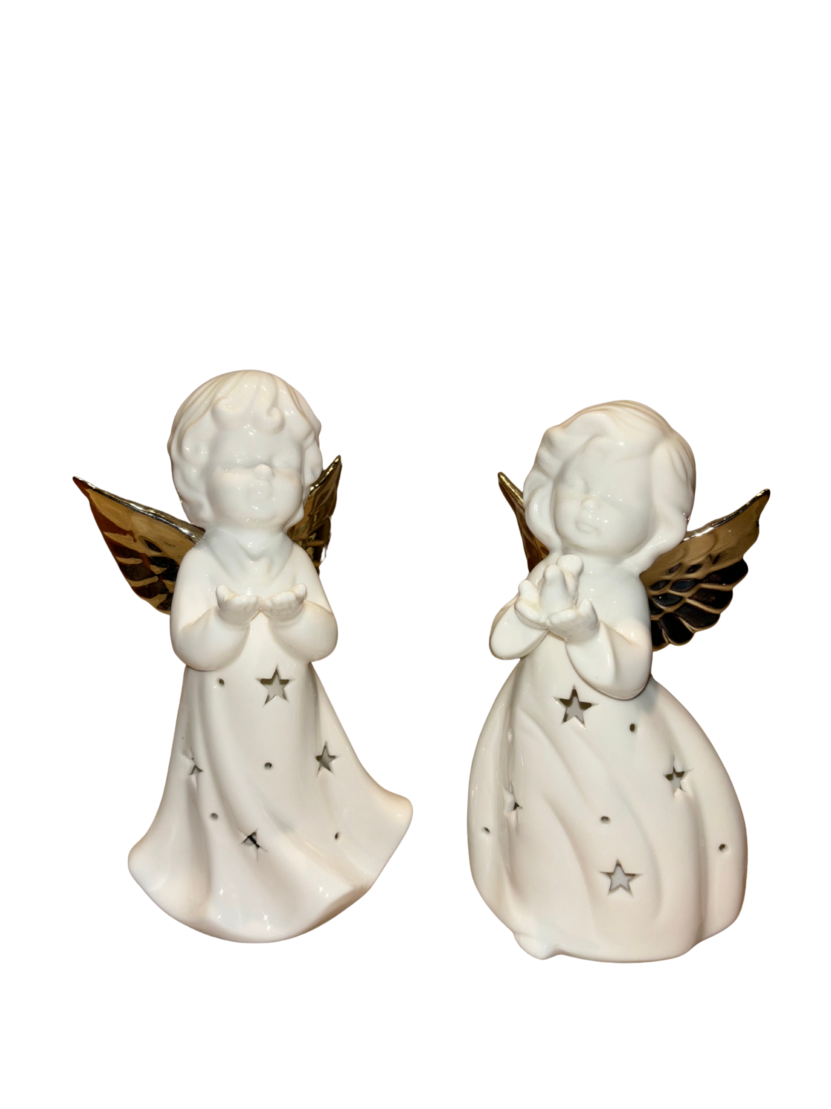 White Porcelain Boy & Girl Angel with LED