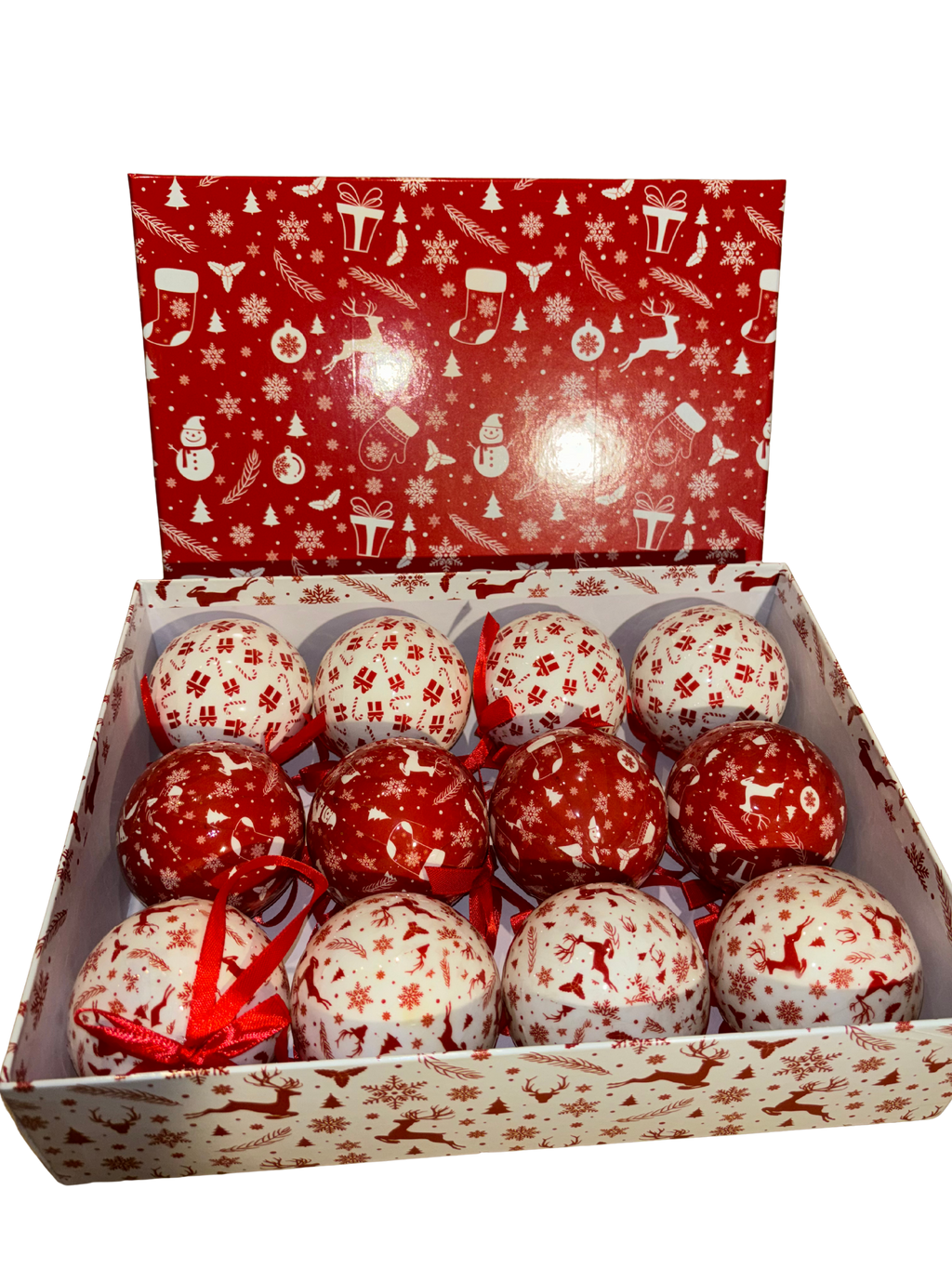 Christmas Bauble Set Red & White x12