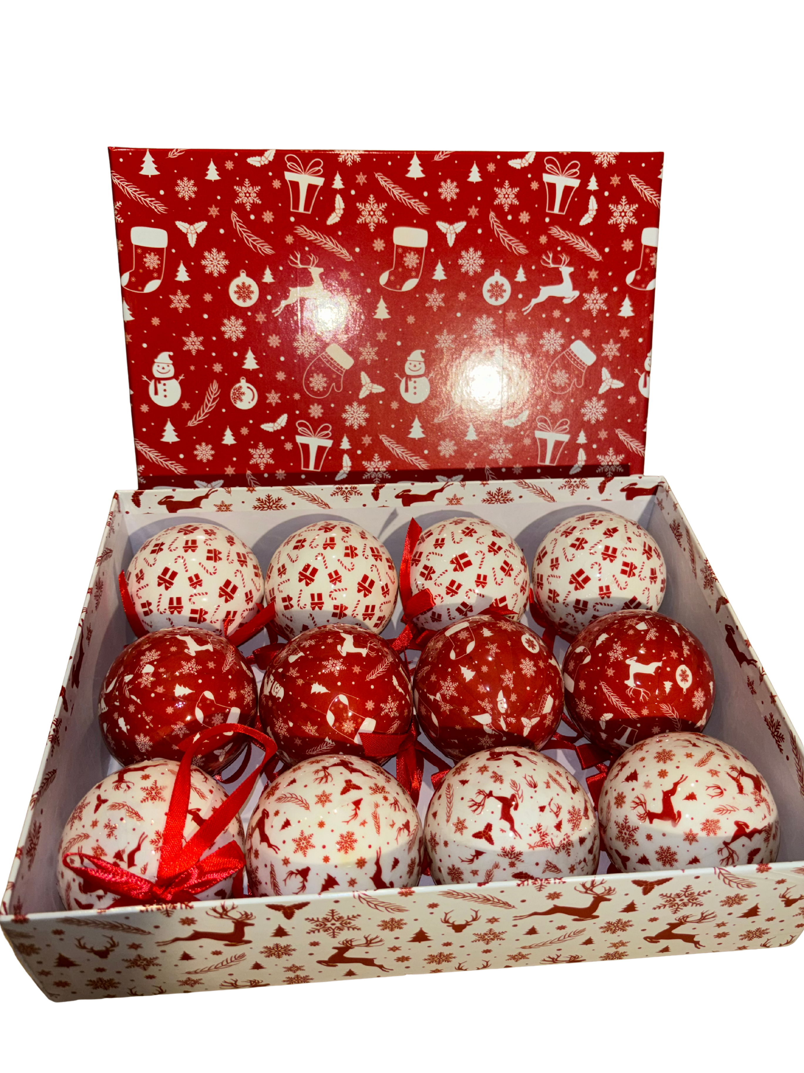 Christmas Bauble Set Red & White x12