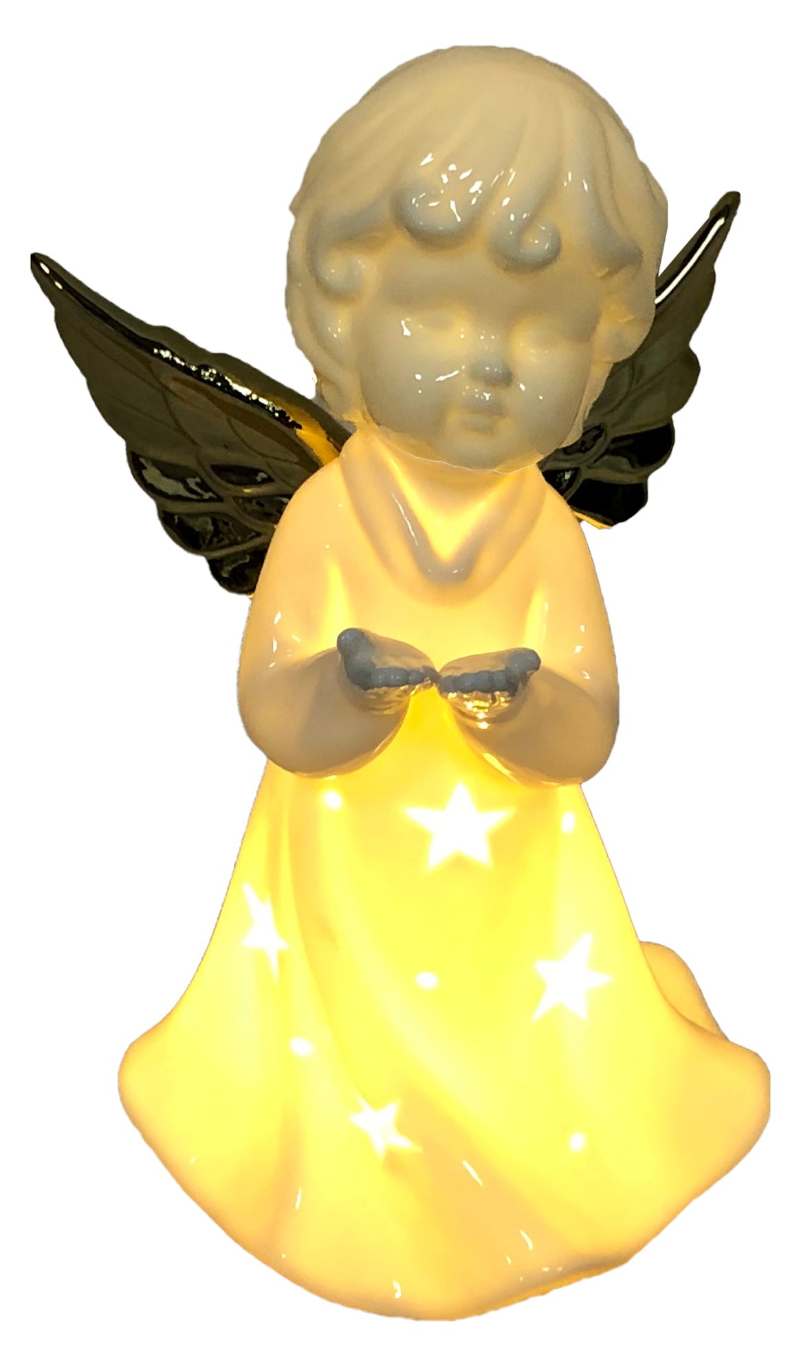 White Porcelain Boy & Girl Angel with LED