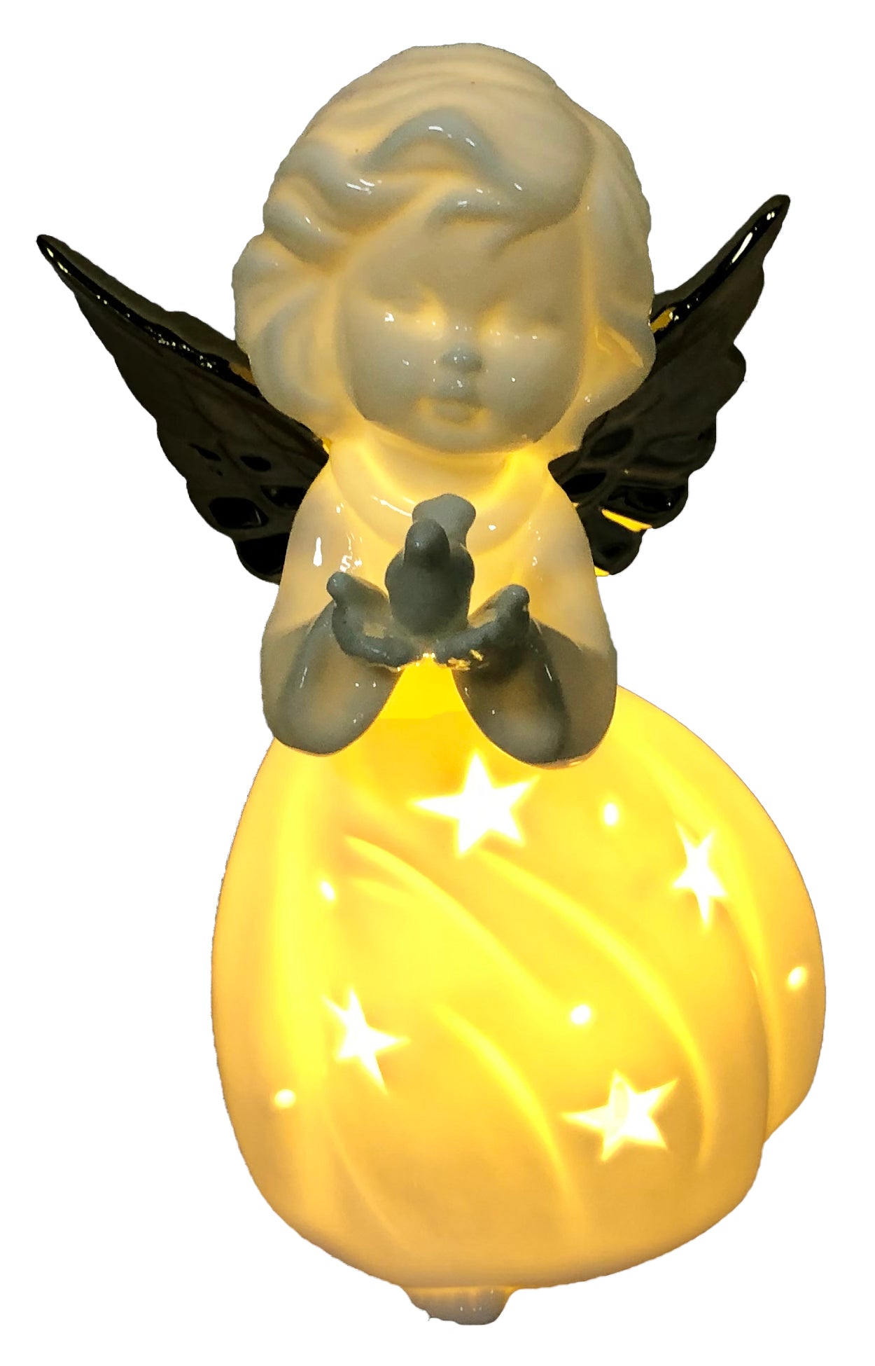 White Porcelain Boy & Girl Angel with LED