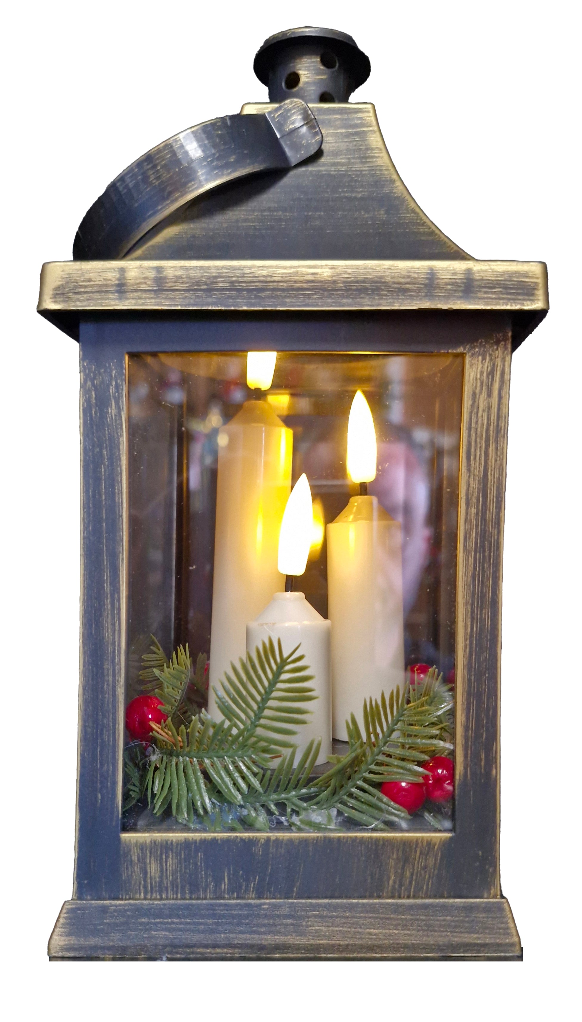 Black Plastic Lantern with Three Piece Candle