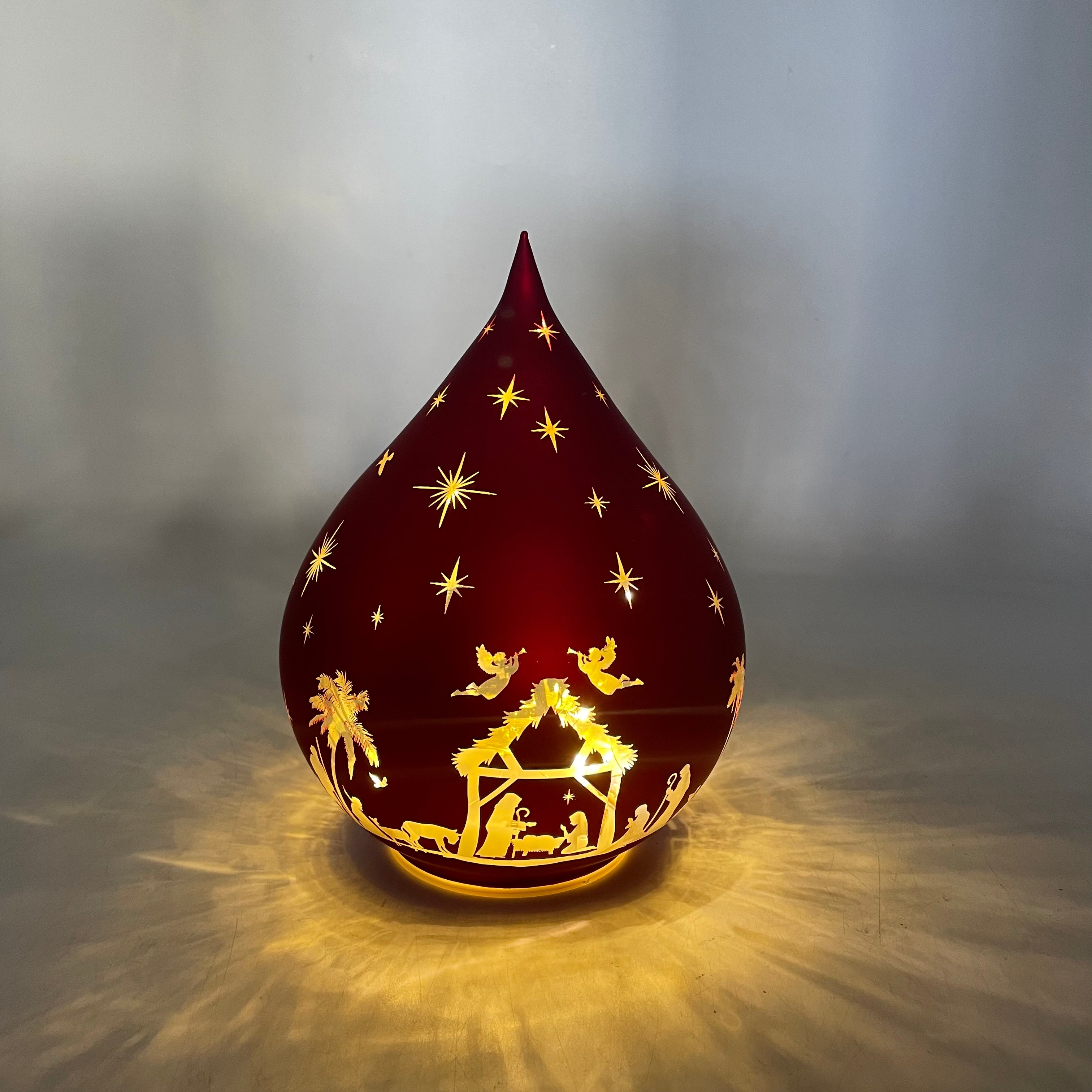Tear Drop Ornament LED with Nativity Scene